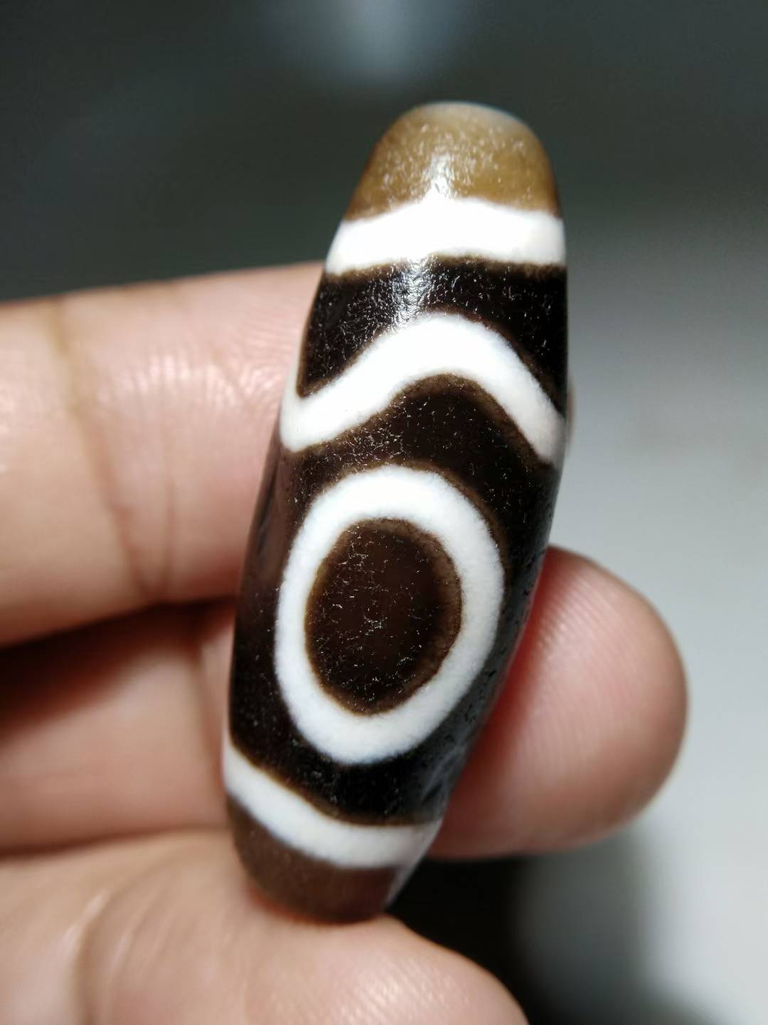 NO.8130 Ancient "Four-Ritual" Horn-Shaped Tibetan Dzi