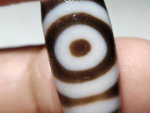 NO.8145 Cinnabar-Rich "Lotus" 2-Eyed Tibetan Dzi